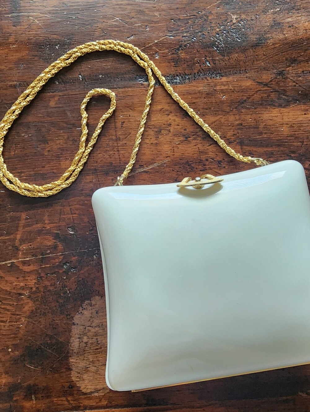 Vintage 50s/60s Delill Handbag Mod Clutch White Plastic Case Gold Chain Italy